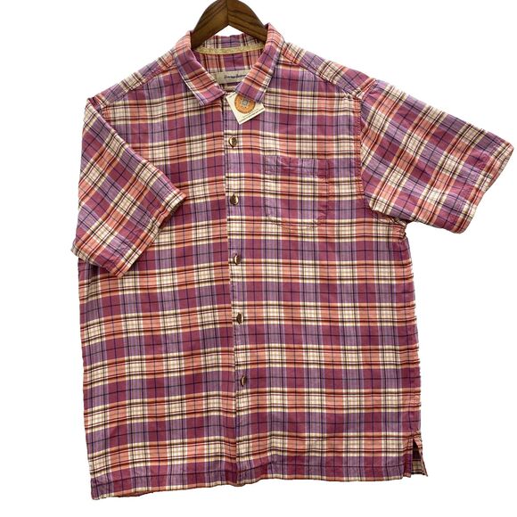 Tommy Bahama Shirt Men Large Pinks Pastel Plaid Loop Collar Silk Preppy Outdoors - Picture 2 of 16